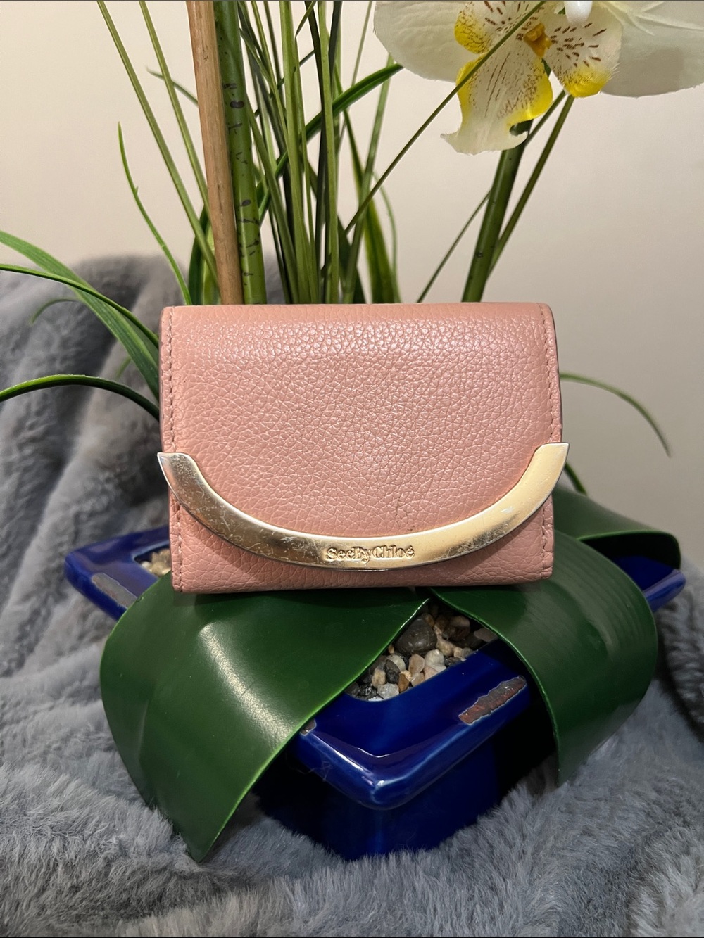 See By Chloe Lizzie Blush Pink Pebbled Leather Mini Wallet EUC retail $175